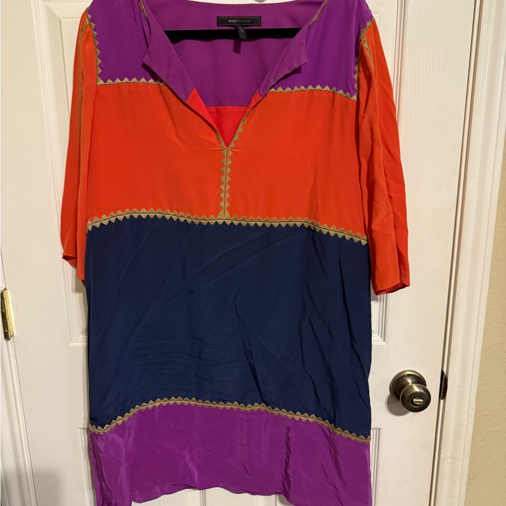BCBGMaxAzria Purple and Orange 3/4 Sleeve Boxy Tunic
